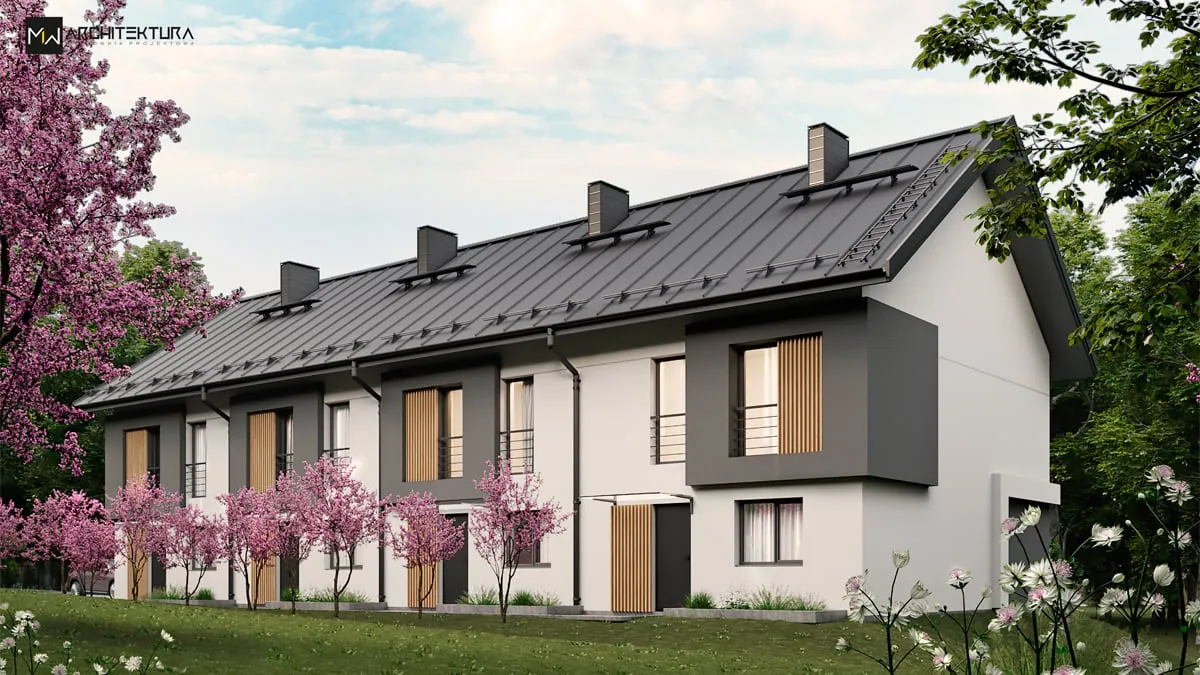 Osiedle Wiśniowe – zabudowa szeregowa, etap 1 — Wielogłowy, gmina Chełmiec, projekt pracowni MW Architektura